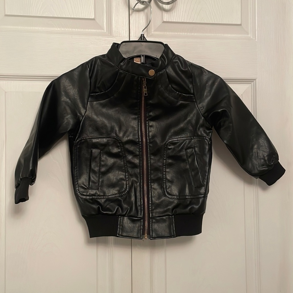 Faux Leather Bomber Jacket Size 5-6 Lightly Used